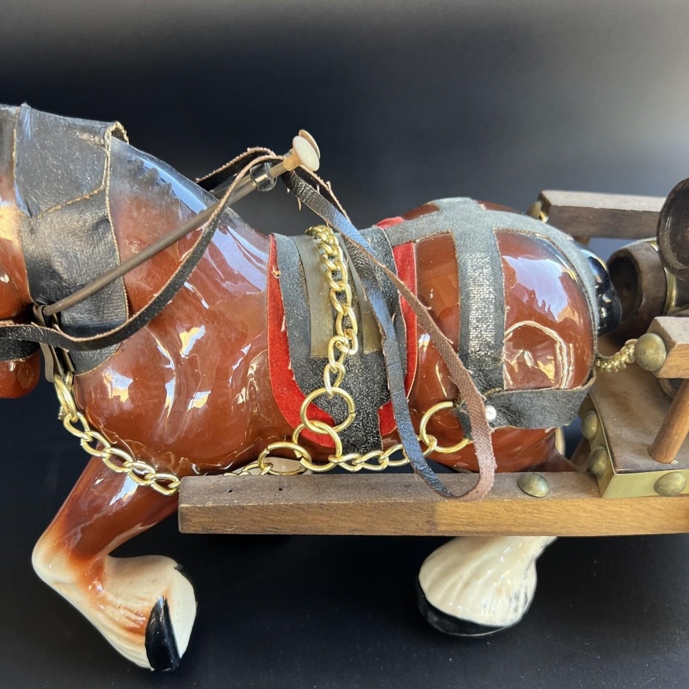 Ceramic Clydesdale Horse Pulling Barrel Cart Figurine - Picture 9 of 16